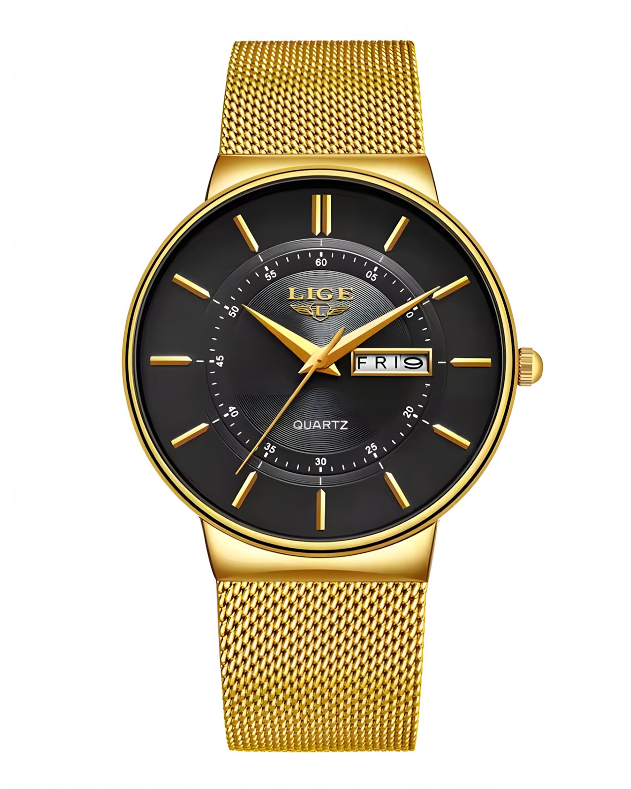 LIGE Ultra clock Watch Gold